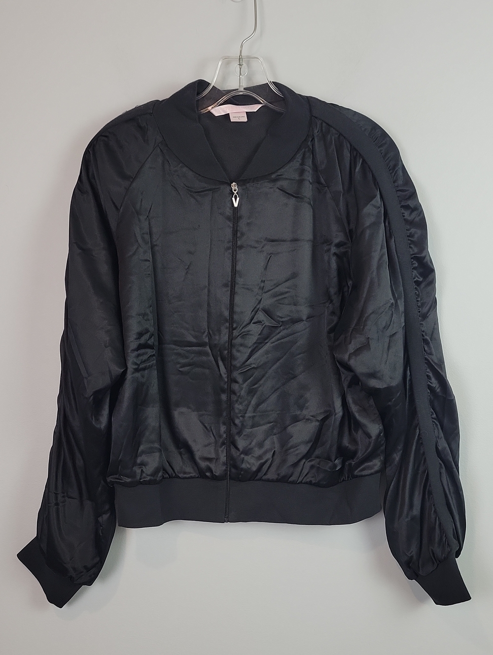 VTG Victoria's Secret black satin bomber jacket size Large